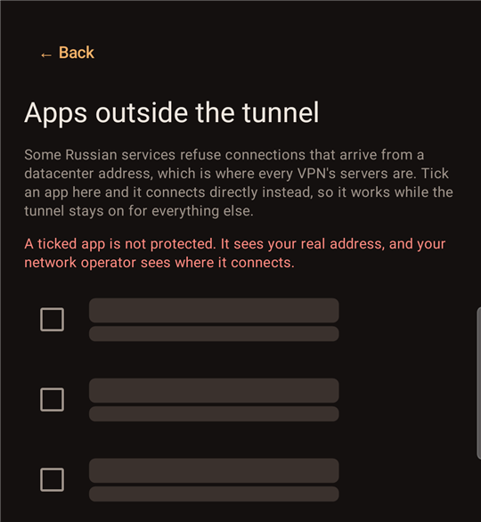 Apps outside the tunnel