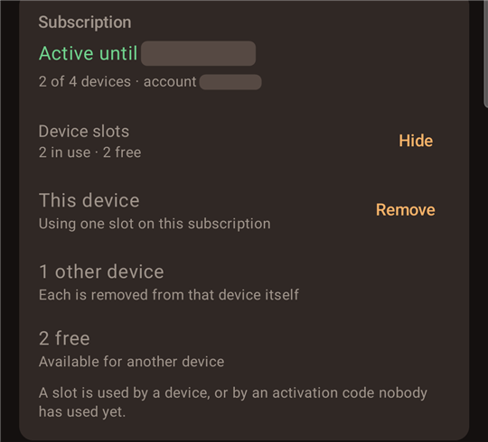 Subscription and device slots